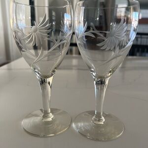 Stemware Glass by Fostoria “Chrysanthemum” Floral Pattern Set of 2 Vintage